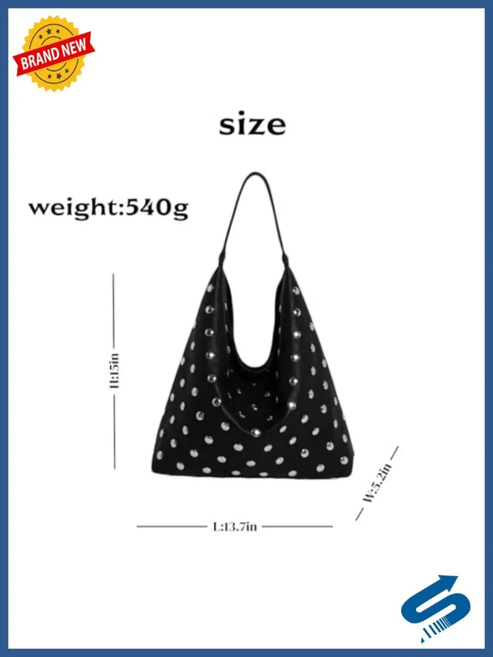 Vegan Leather Studded Hobo Bag Women Soft Slouchy Y2K Punk Shoulder Purse